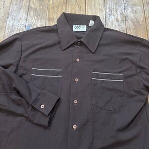 Vintage 70s Big K Western‎ Shirt Mens Large Brown Dacron Cowboy